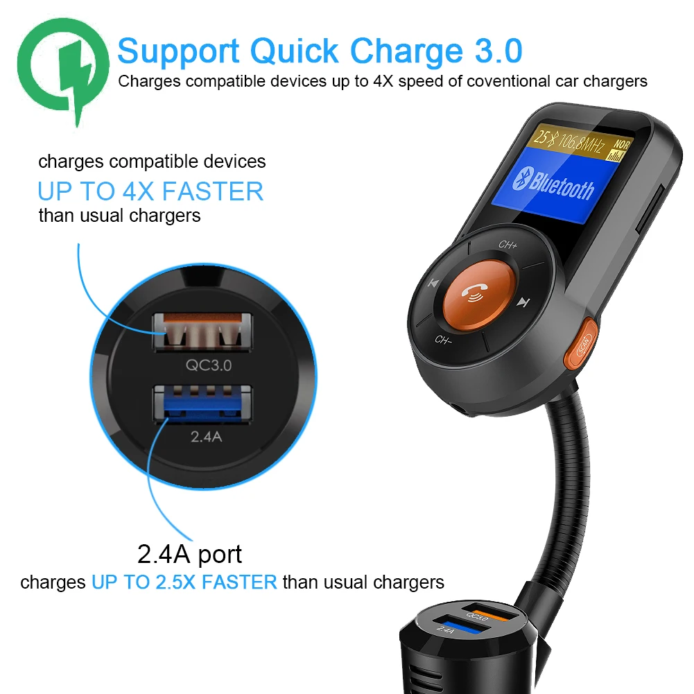 Автомобильный fm передатчик Bluetooth модулятор пропускания двойное USB зарядное