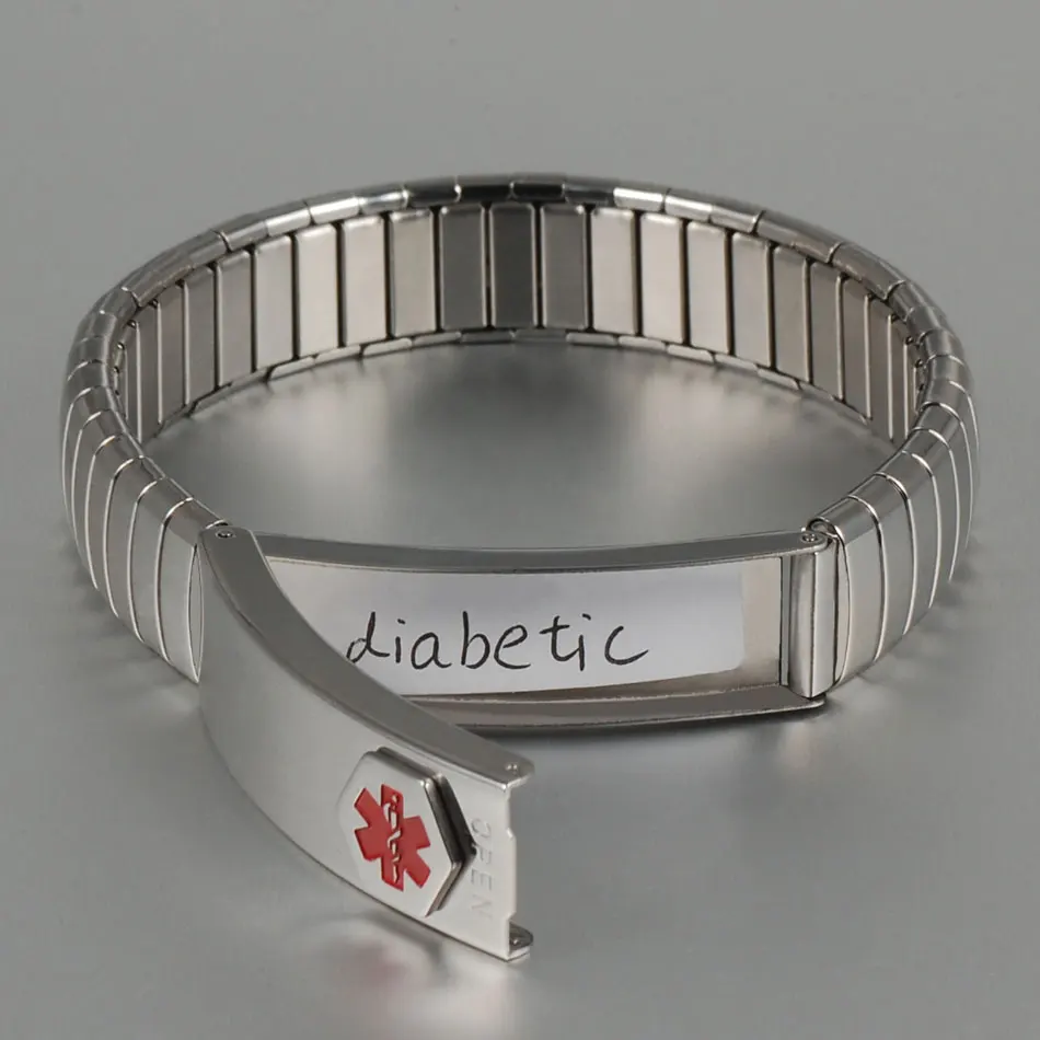Wollet Jewelry ID Bangle Elastic Stainless Steel Medical Alert Bracelet for Men Women Personalised Customized Medical Card