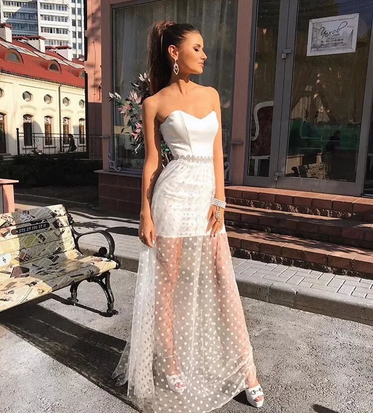 Оптовая Продажа Летняя модные пикантные без бретелек Кружева Бисер Длинные