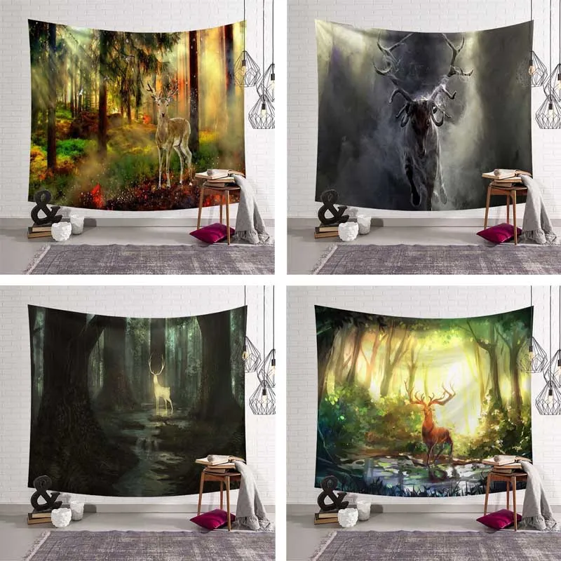 Plus Size Large Wall Tapestry Fog Elk Tree Forest Deer Hippie Psychedelic Tapestry Wall Hanging Bohemia Sofa Blanket Home Decor psychedelic tree wall blanket home decor tapestry