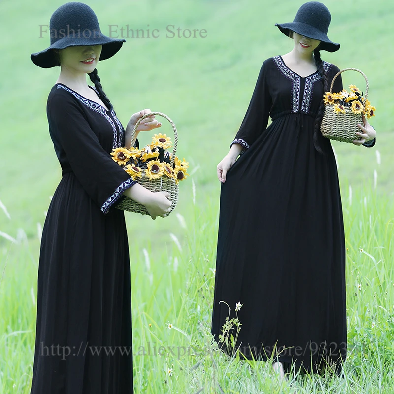 Женское летнее макси длинное платье Элегантное v-образным вырезом с вышивкой