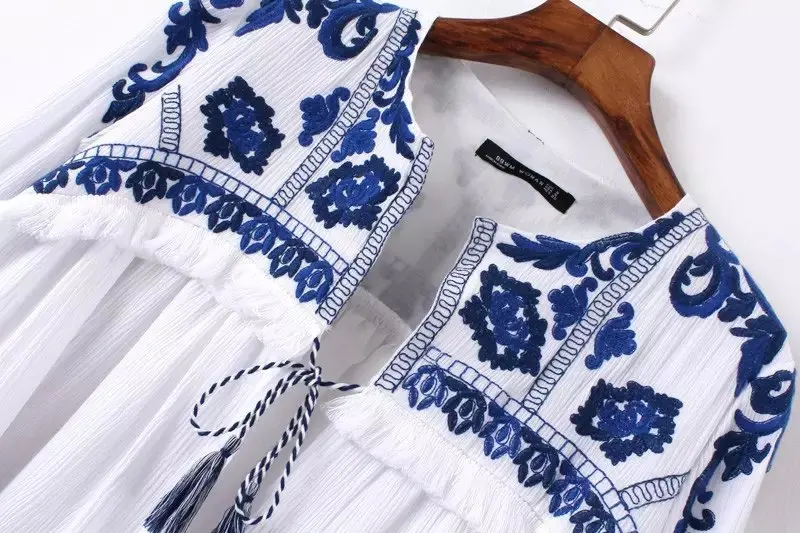 Fantfur Для женщин Boho люди Этническая Вышивка Блузки для малышек Цветочный принт