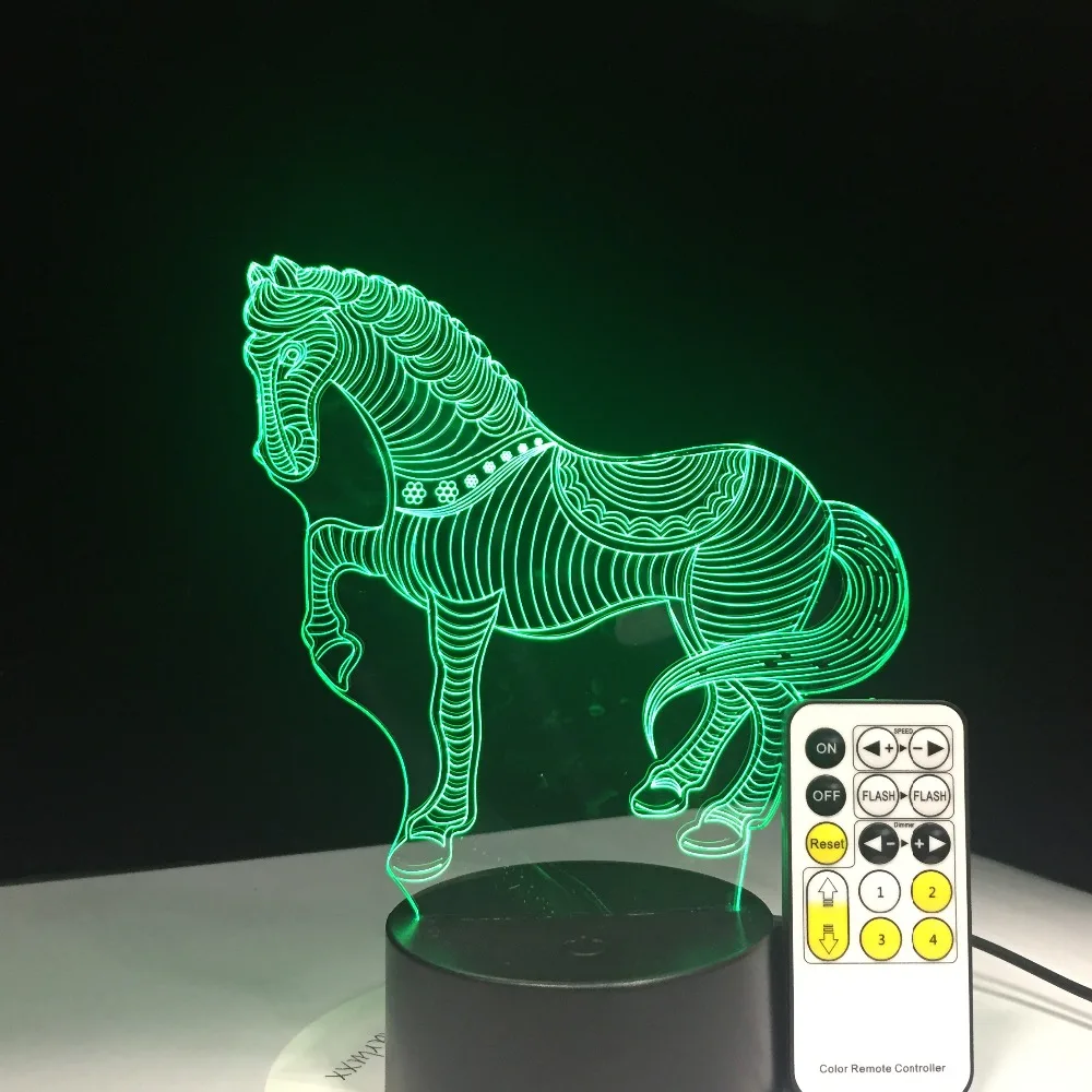 Бегущая лошадь 3D иллюзия настольная лампа 7 цветов 3D лампа детский подарок сенсорный ночник для детей подарок на праздник
