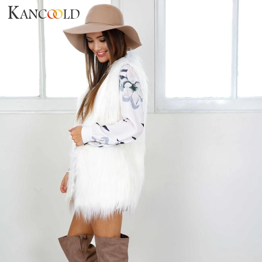 2017 Модный женский теплый жилет без рукавов белый тонкий из искусственного меха