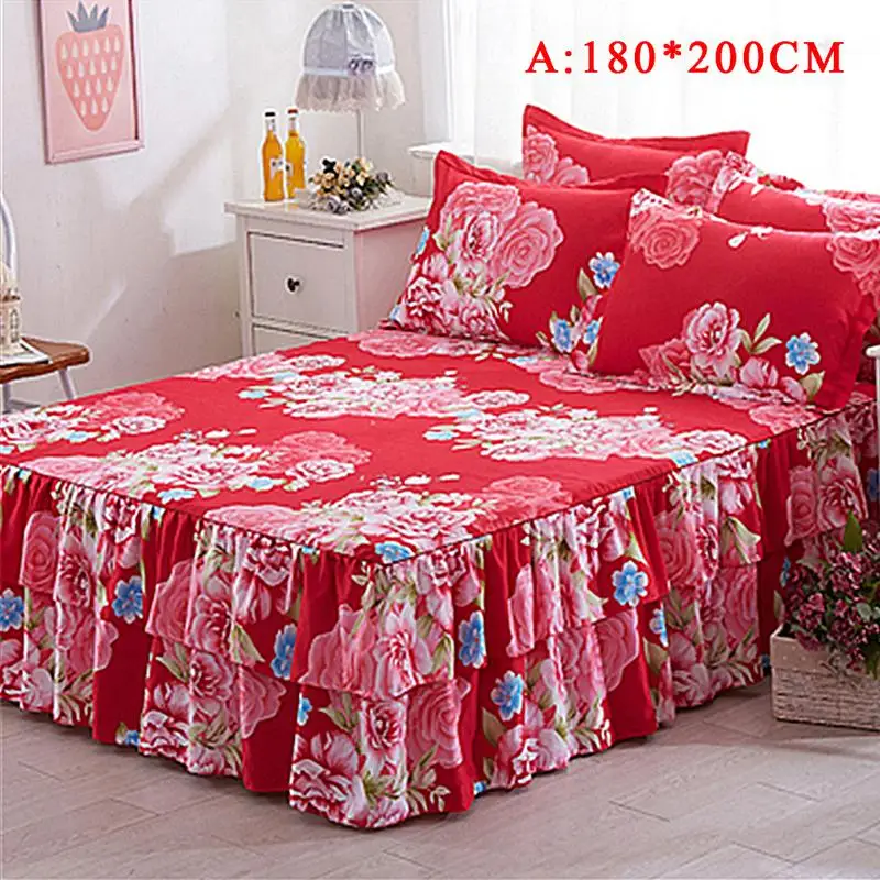 Новое поступление 180*200 см 150*200 см красивый цветочный цветной принт любовь вечный красный любовь кровать платье кровать юбка наволочка - Цвет: 180x200cm 01