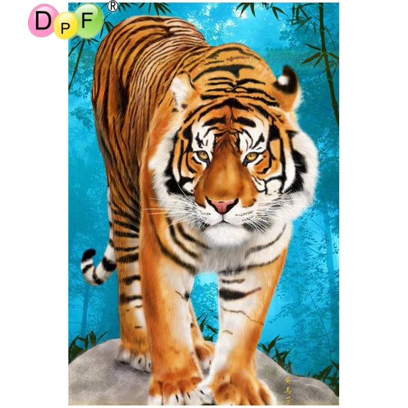 DPF DIY rhinestone diamond embroidery tiger painting cros stitch mosaic kit full square home decor crafts needlework | Дом и сад