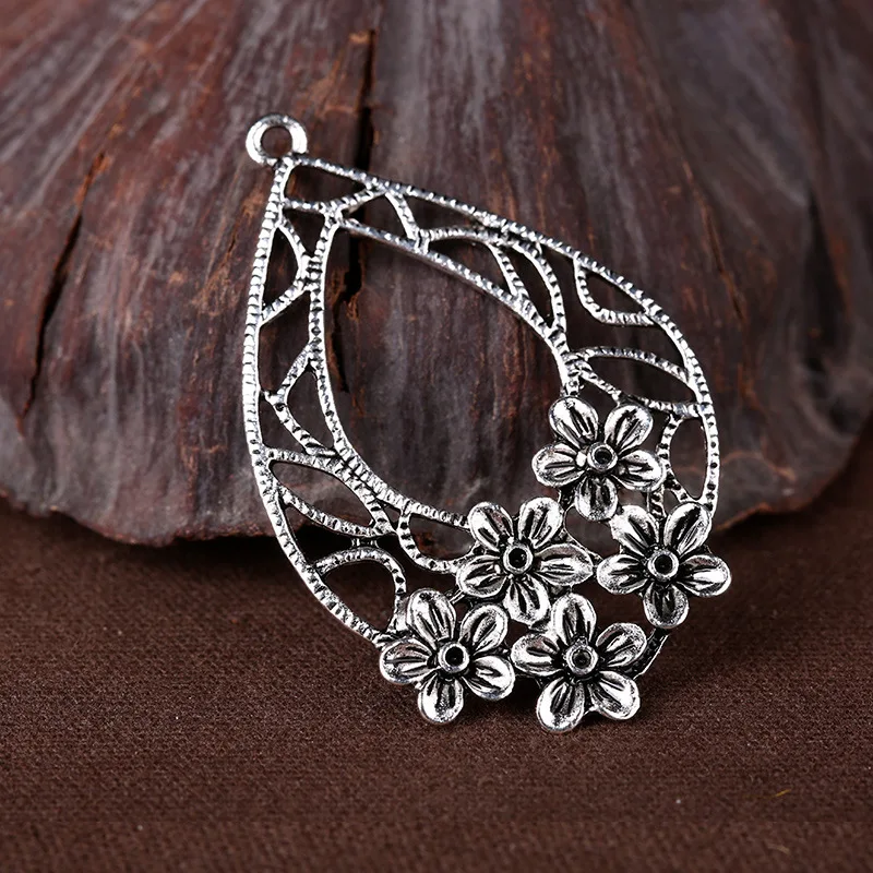 5 шт./лот винтажные тибетские серебряные полые подвески с цветком сливы круглые