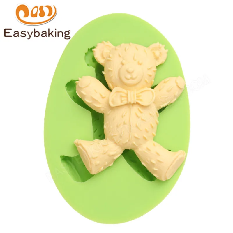 Симпатичные Медвежонок помадка силиконовая форма с бантом Торт Украшение