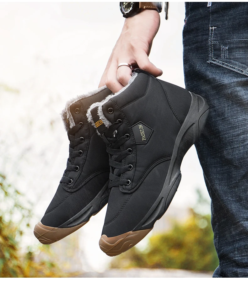 Fashion Men's Snow boots Warm with plush ankle boots Couple work Casual shoes For men winter boots