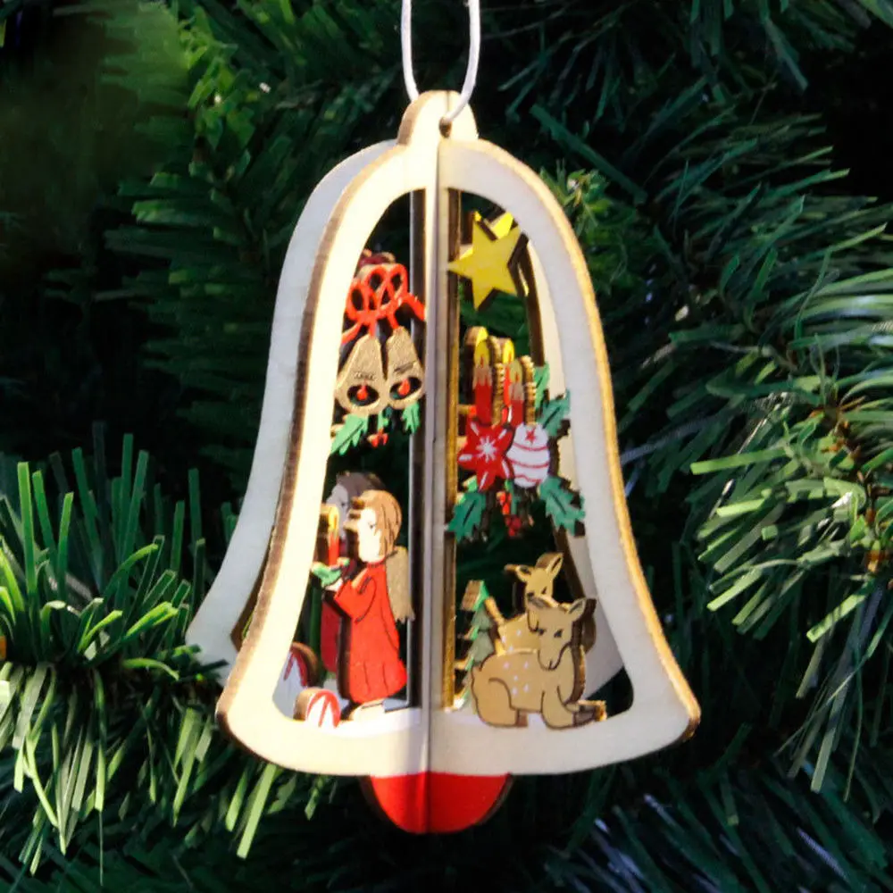 3D деревянное Рождественское украшение Xmas Tree подвесные украшения на стене дома