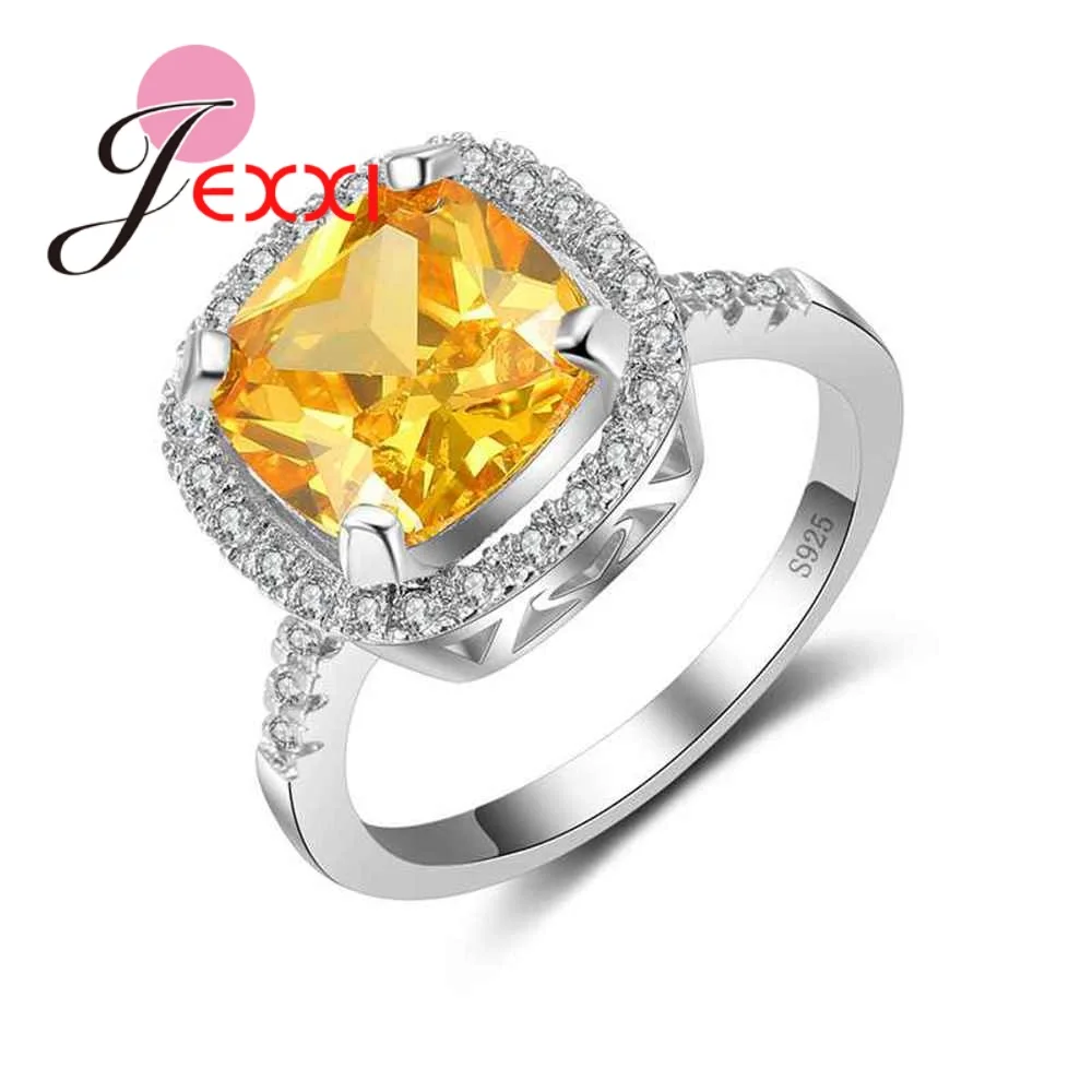 

Кольцо с желтым кристаллом серебряные украшения с камнями, подарок на день рождения для подруги, ААА, циркон