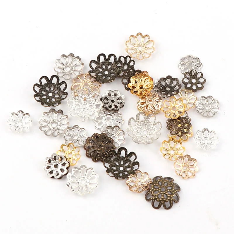 

7mm Vintage Filigree Metal Hollow Flower Spacer Beads End Caps Pendant Charms DIY Necklace Bracelet Connectors Jewelry Findings