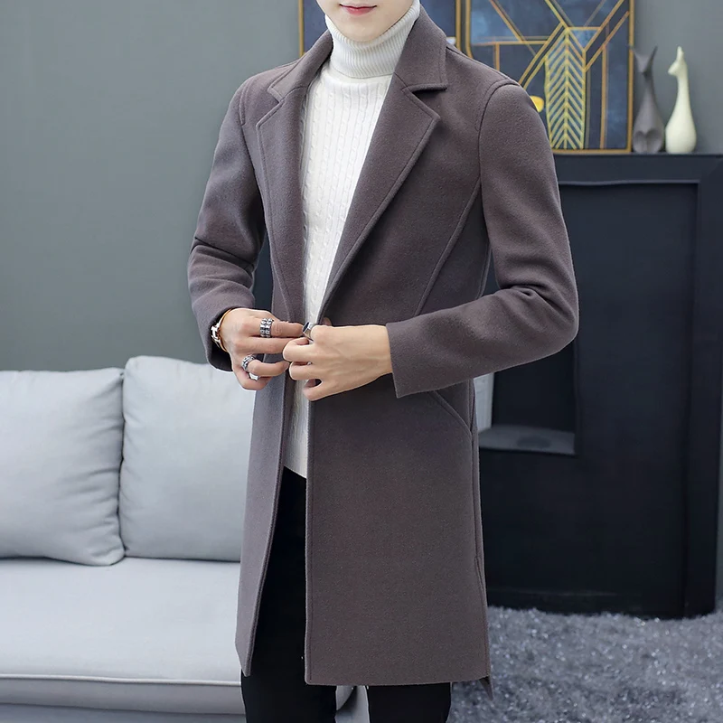 

Loldeal long woolen thick windbreaker jacketMen Long Coat Autumn Winter Windproof Slim Trench Coat Men Plus