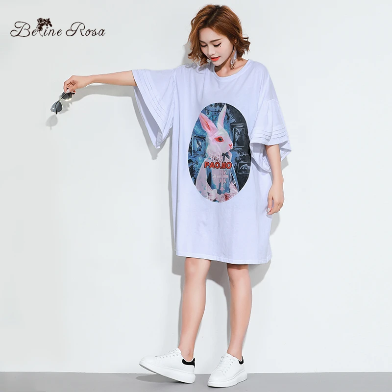 BelineRosa 2019 женская рубашка платье с рисунком кролика Белая Женская туника Летнее