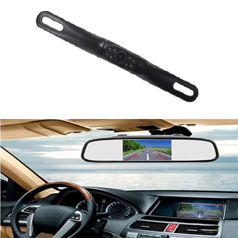 

4.3"LCD reversing camera metal long license plate camera HD rear view image LED external car rearview parking system 7"LCD