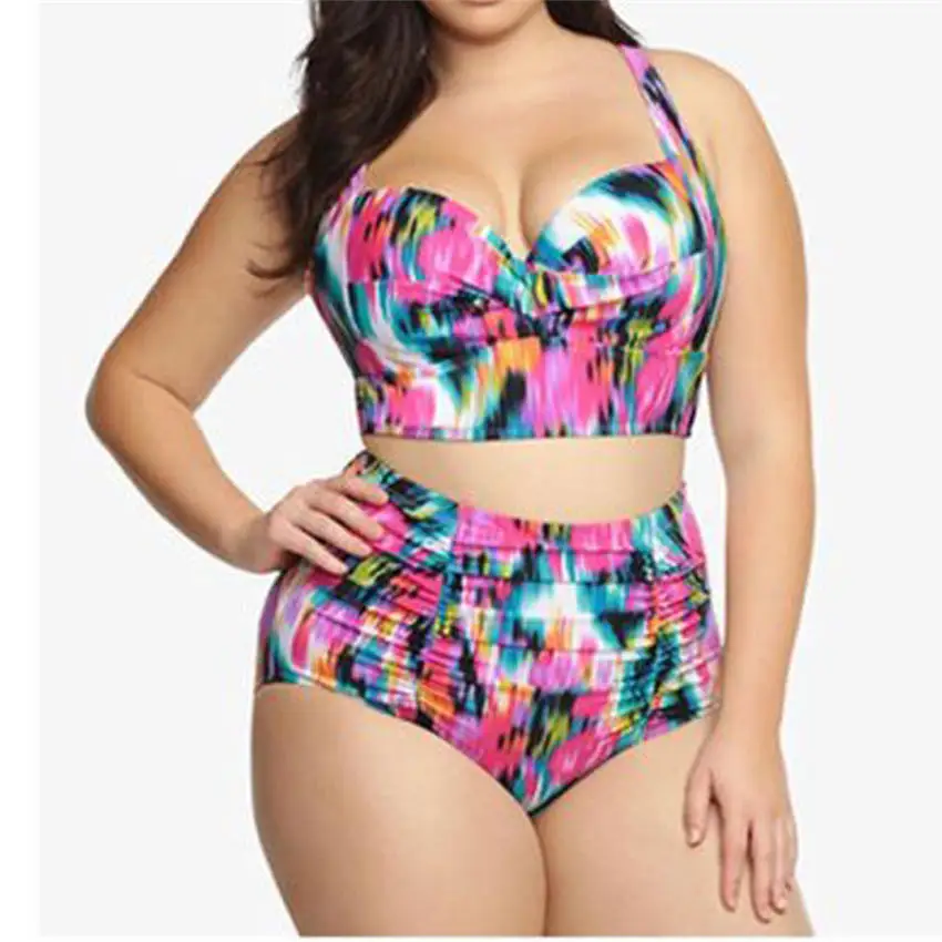 Pink 4XL 5XL плюс большие размеры бихинис женские купальники с высокой талией купальник Пушап купальные костюмы Холтер Топ Бикини Набор N50 - Цвет: Pink
