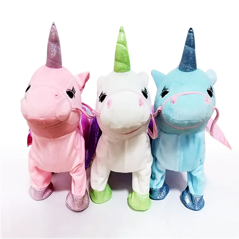 Кукла поводок в виде милого единорога летающая лошадка Can Walk Sing плюшевые куклы