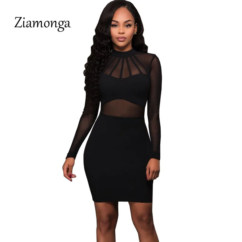 Женское облегающее платье-карандаш Ziamonga Сетчатое платье с длинным рукавом в