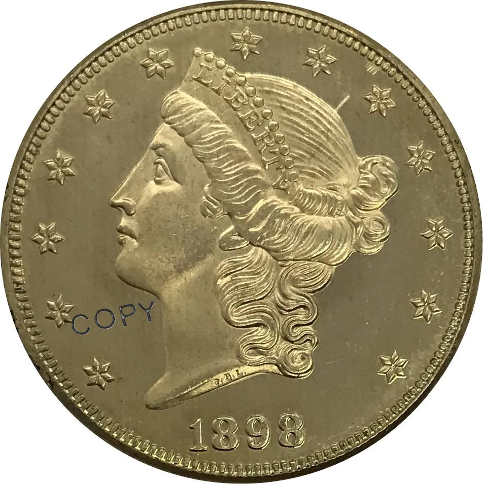

Коллекционные монеты США 1898, 20 двадцати долларов, голова свободы, двойной Орлан с девизом, золотая монета, латунные монеты, копия