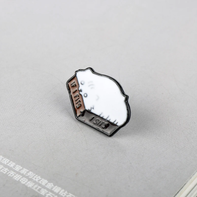 cute Cat brooch Lovely Lazy In Box IF I FITS SITS Hard Enamel Cartoon Animal Brooches Lapel badges Pins | Украшения и аксессуары