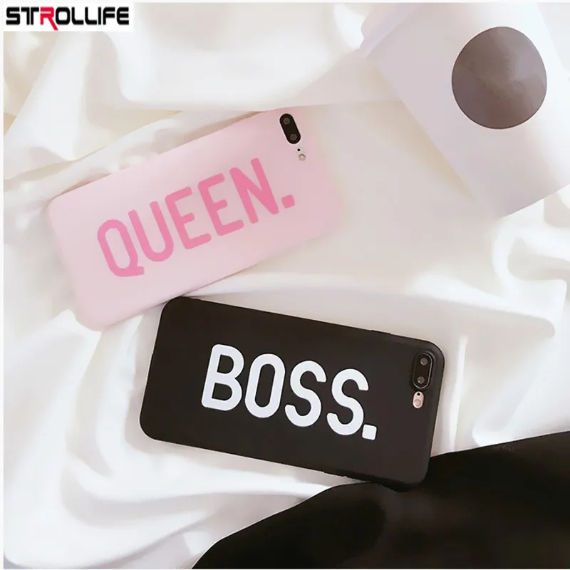 STROLLIFE буквы queen &amp Boss пары телефон чехлы для iPhone 7 чехол Ultra Slim пластичный