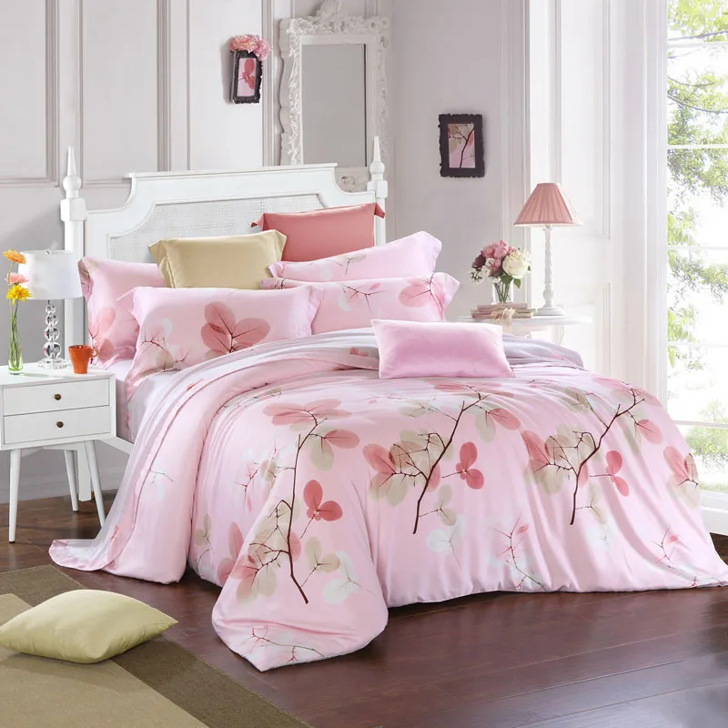 Китайское стихотворение листьев Роскошные 100% натуральный Тенсел шелк розовый