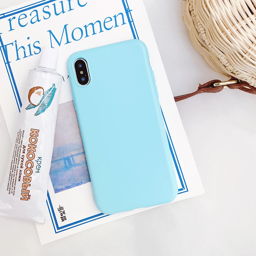Uberay Candy Color Case for iPhone XS Max XR 6 6S 7 8 Plus - полностью тело мягкий TPU защитный простой чехол для задней панели телефона, подарок