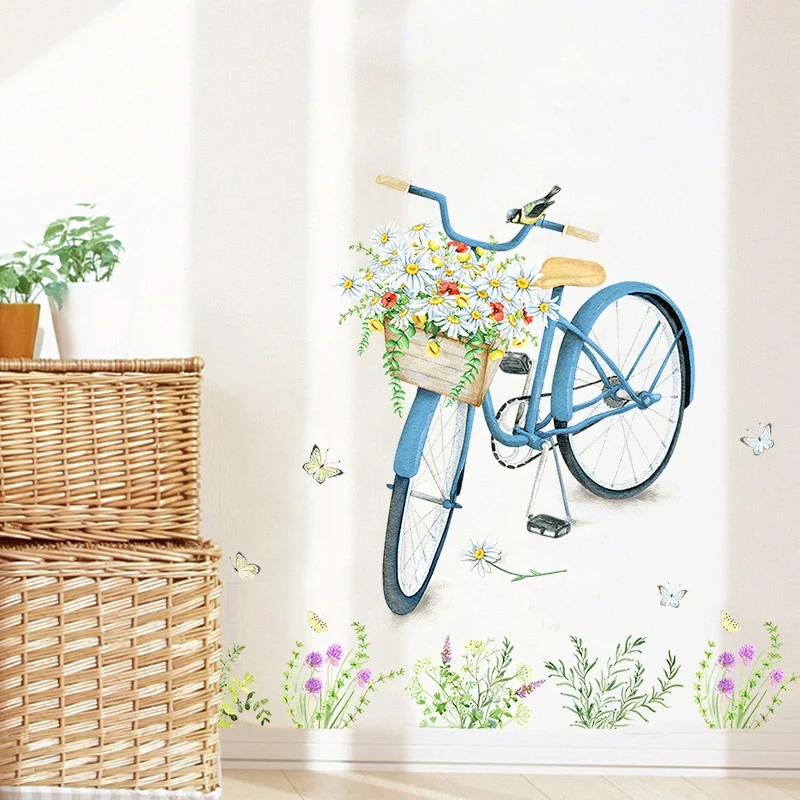 Небольшой свежий и простой синий велосипед стены стикеры теплые гостиная