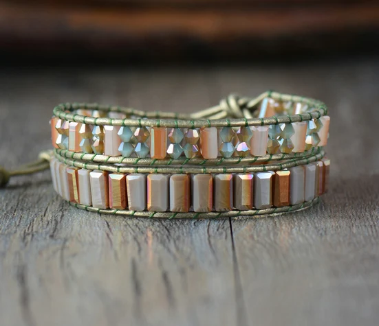 Женские браслеты-обручи с кристаллами 2 нити кожаные забавные стразы плетеный