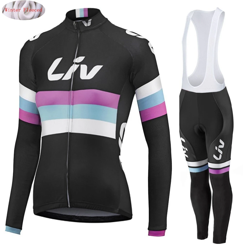 

LIV 2018 Women's Winter Thermal fleece cycling Jersey Bike Pants set men Ropa Ciclismo Bicycle long bike wear clothing Warm