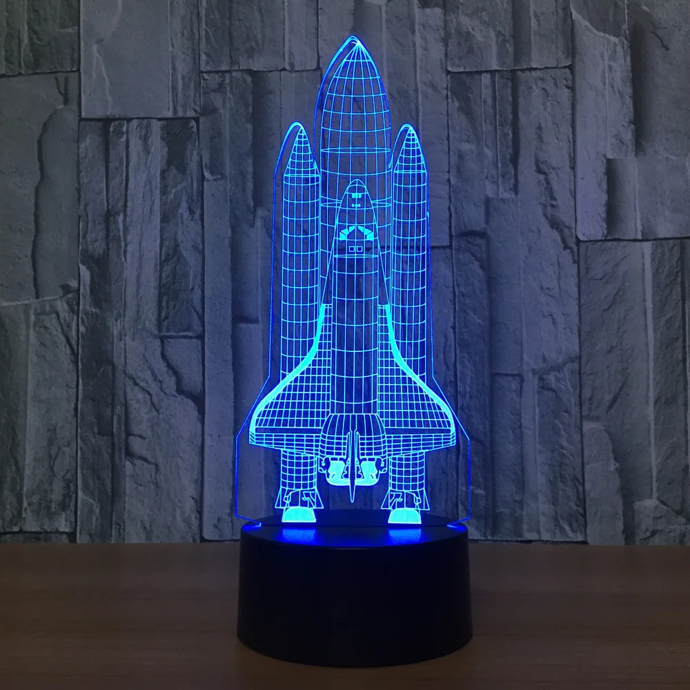 Космический корабль 7 цветов лампа 3d Визуальный светодиодный ночник для детей