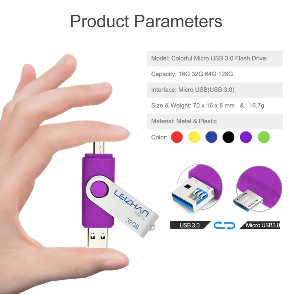 LEIZHAN USB флеш накопитель 3 0 64 ГБ 32 Micro на Android 16 флэш диск 8 usb ключ|USB флэш-накопители| |