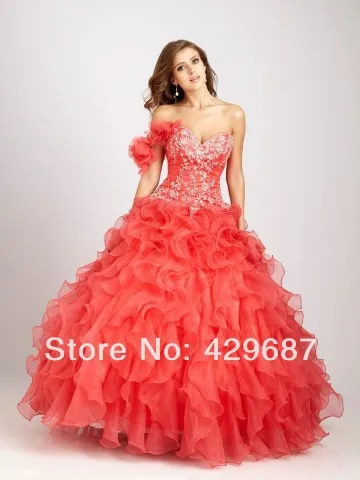 Elegant Strapless Ball Gown Embroidery Lace-up Prom Floor Length Party Custom Made Yellow Organza Quinceanera Dress DL1309925 | Свадьбы и