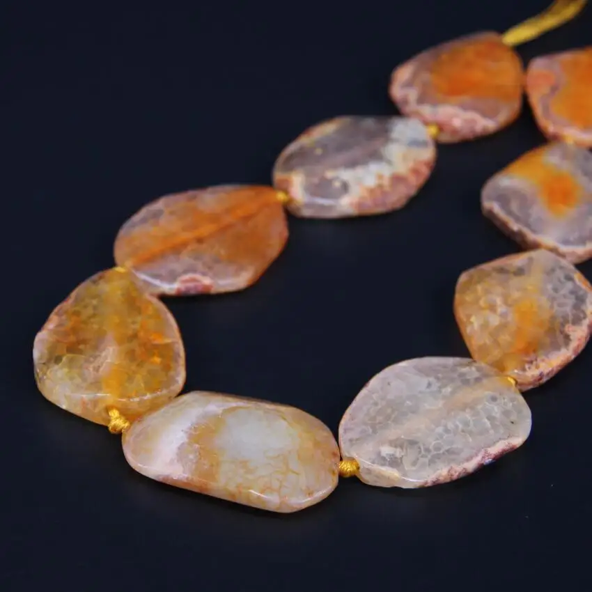 15.5"/strand Orange Natural Dragon Veins Agates Drusy Freeform Faceted Slab Nugget Loose Beads,Raw Gem Stone Slice Pendant Beads
