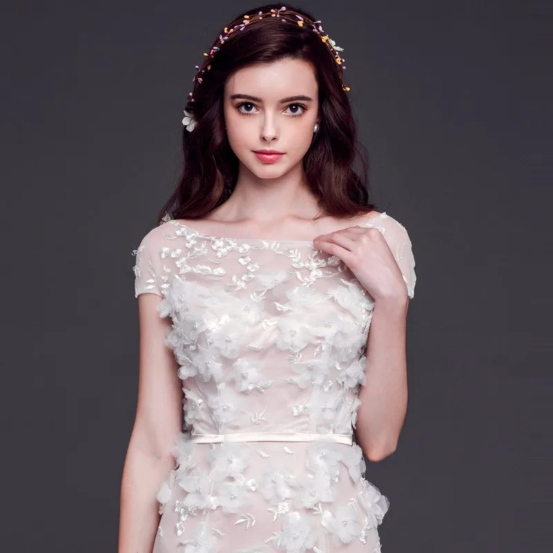 Короткие Рукава линия Элегантный Люкс Свадебные Платья 2017 Кружева Аппликации