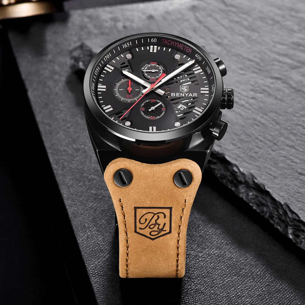 BENYAR 2018 Waterproof 30M Outdoor Hollow Sports Chronograph Watch Skeleton Calendar Men's Quartz Watches support dropshipping | Наручные
