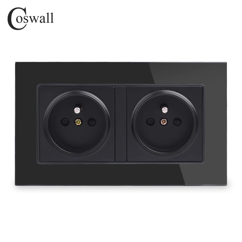 Coswall черный 16A двойной французский ногтей настенная розетка с украшением в виде