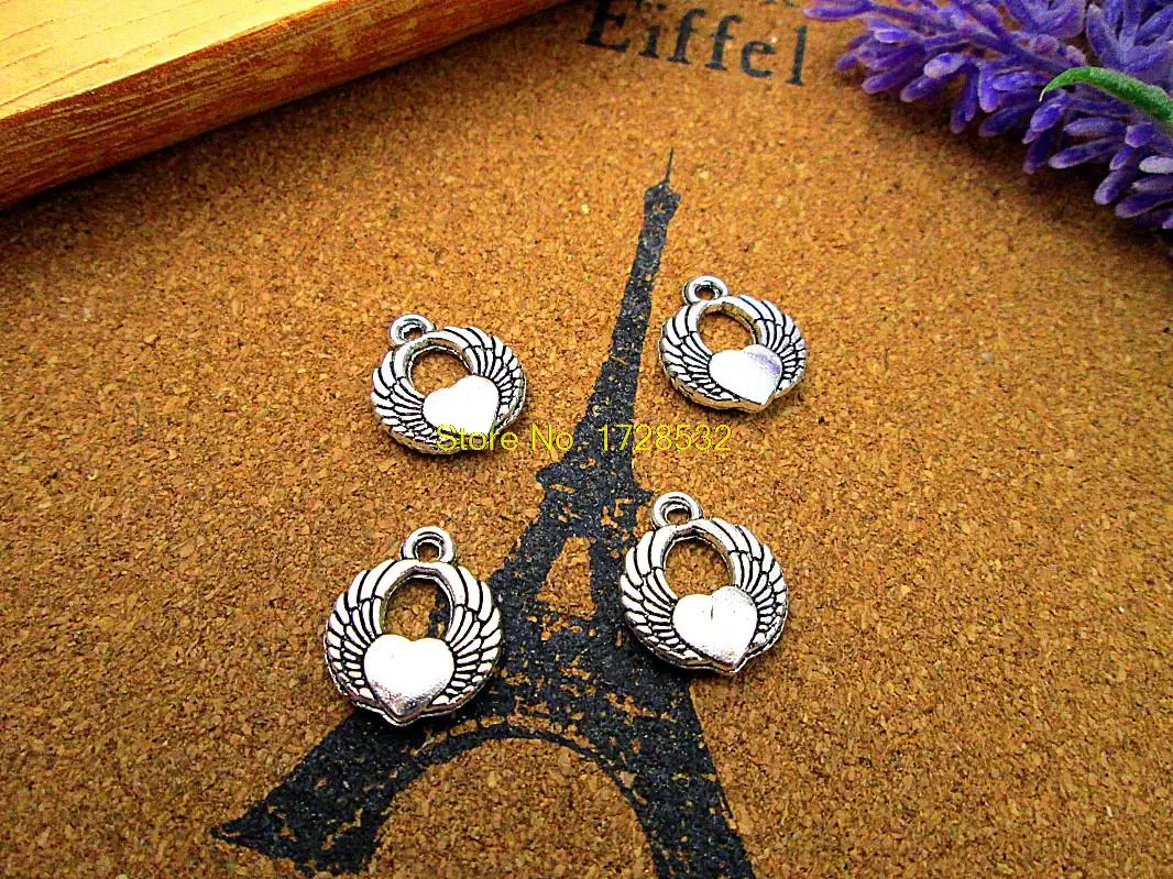 20pcs маленькие Подвески с крылатыми сердечками Античные тибетские серебряные