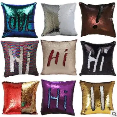 

Cushion Cover 40*40cm Pillowcase Decorative Mermaid Sequin Colorful Square Plain Knitted Hidden Zipper Pillow Home Car Sofa Dec