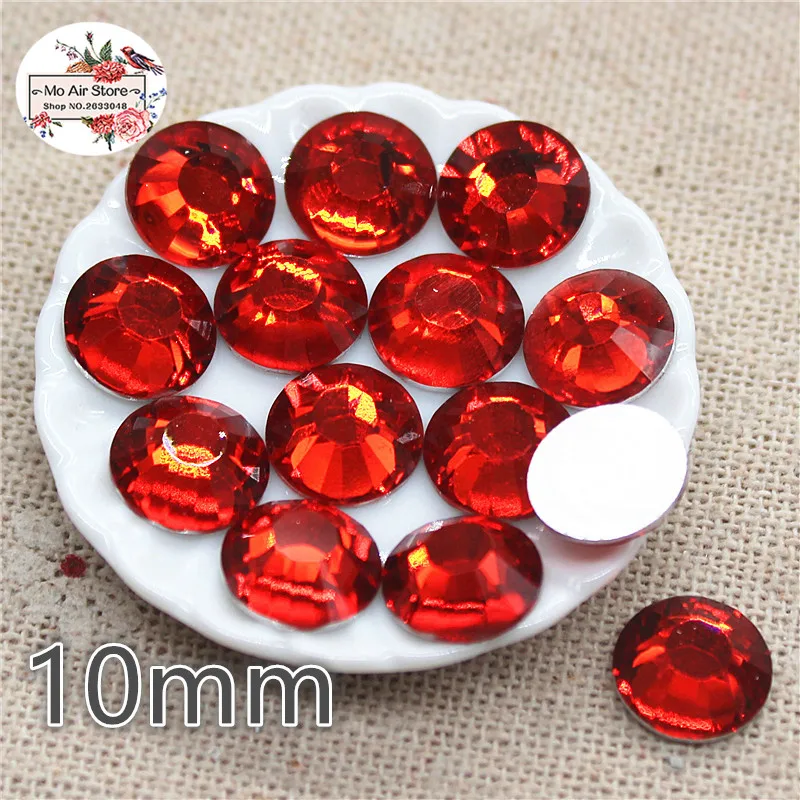 

100pcs 10mm shiny red round Acrylic acrylic rhinestone Flat back Cabochon Art Supply Decoration Charm Craft
