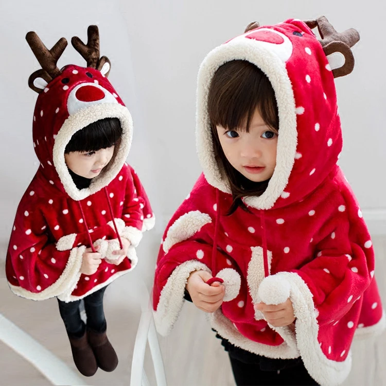 Christmas cape shawl baby girl winter clothes girls cloak thickened polka dots elk toddler jackets | Детская одежда и обувь