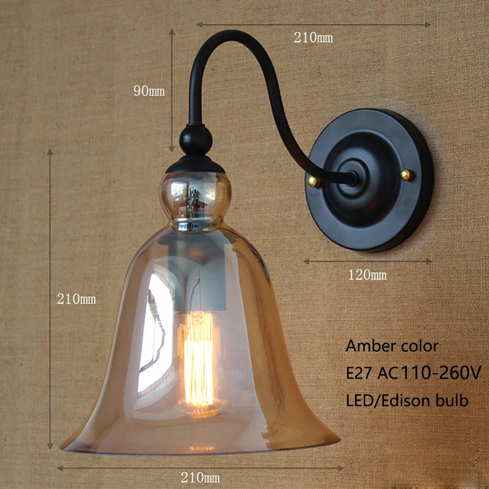 Винтажные Настенные светильники 4 цветов лампы из голубого стекла для спальни