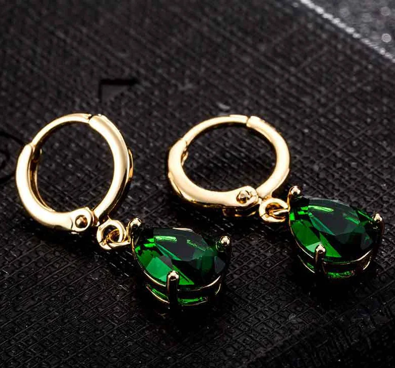 green gold-color Роскошные Кристальные Висячие серьги для женщин, элегантные, 4 цвета, AAA+ CZ, белое золото, модные ювелирные изделия для свадьбы, вечерние, KBE447 - Окраска металла: green gold-color