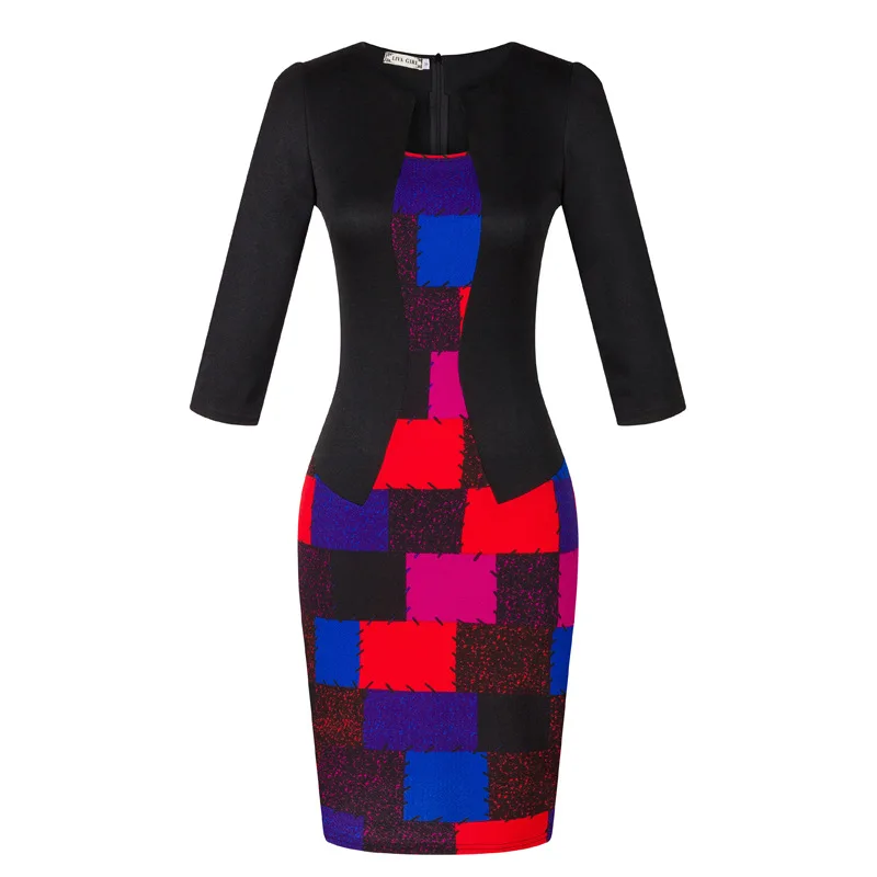 Горячая 2016 новинка женщины платья лоскутное три четверти рукав бизнес женский