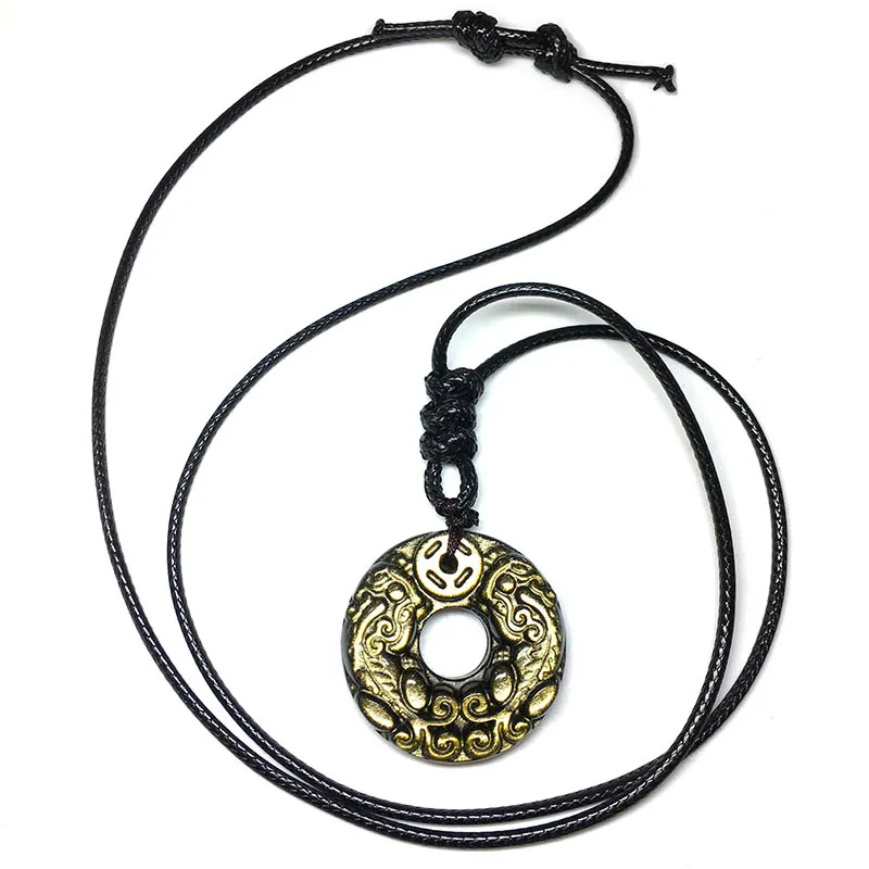 Кулон ожерелье с китайским драконом Pixiu натуральный Золотой обсидиан