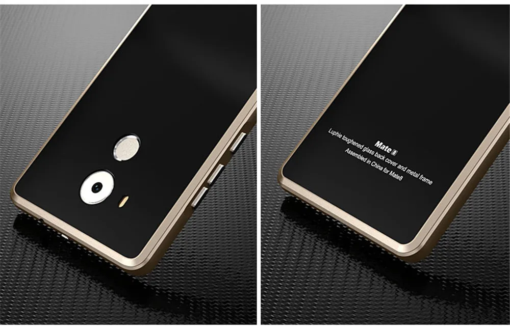 Mate 8 Case Оригинальный Роскошный Закаленное Стекло Задняя Крышка + Металл