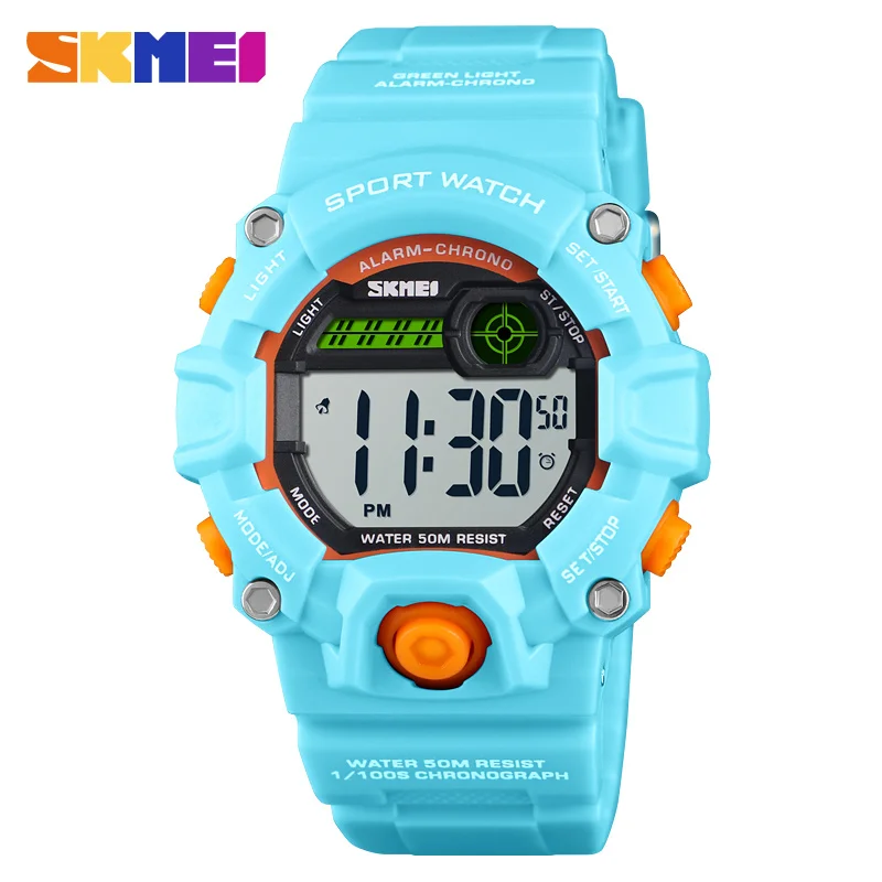 Lightblue SKMEI брендовые Детские часы модные повседневные цифровые часы водонепроницаемые спортивные наручные часы для детей с будильником montre enfant - Цвет: Lightblue