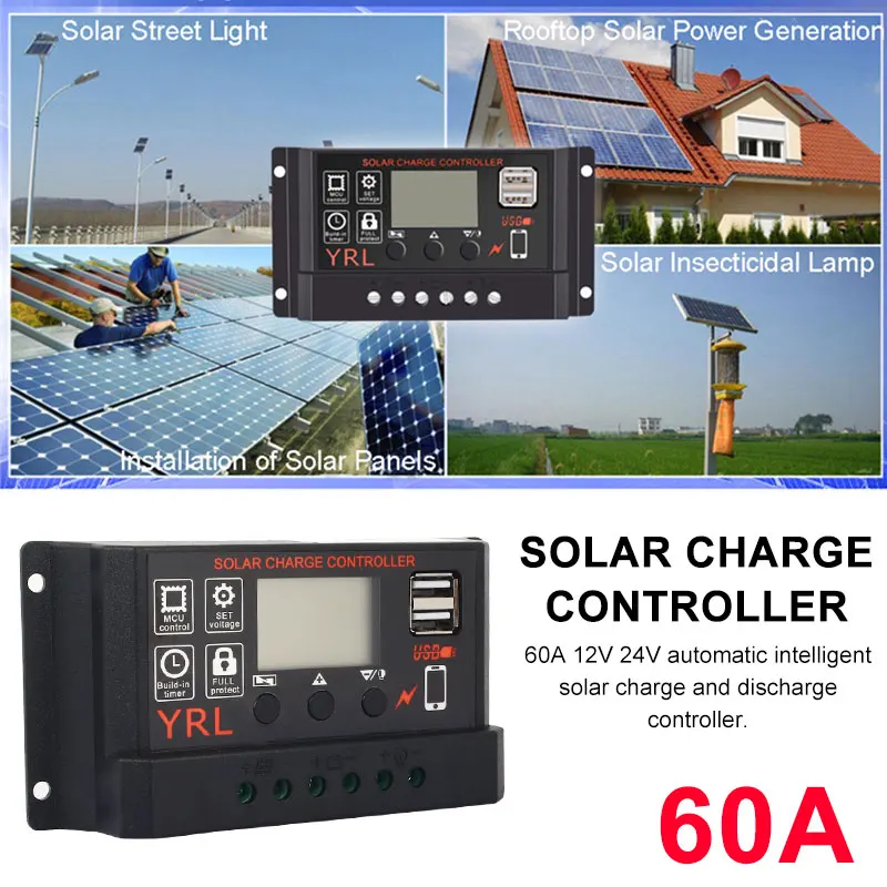 Контроллер заряда солнечной панели зарядное устройство DIY ЖК дисплей 12 в 24 PWM Dual USB