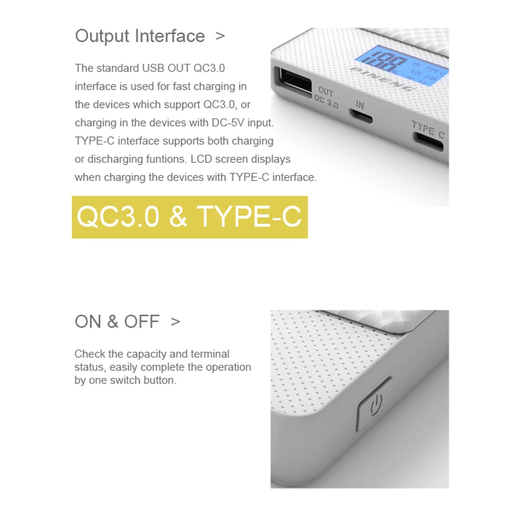 PINENG 10000 мАч Двусторонняя Быстрая зарядка Power Bank PN 993 QC3.0 портативный аккумулятор