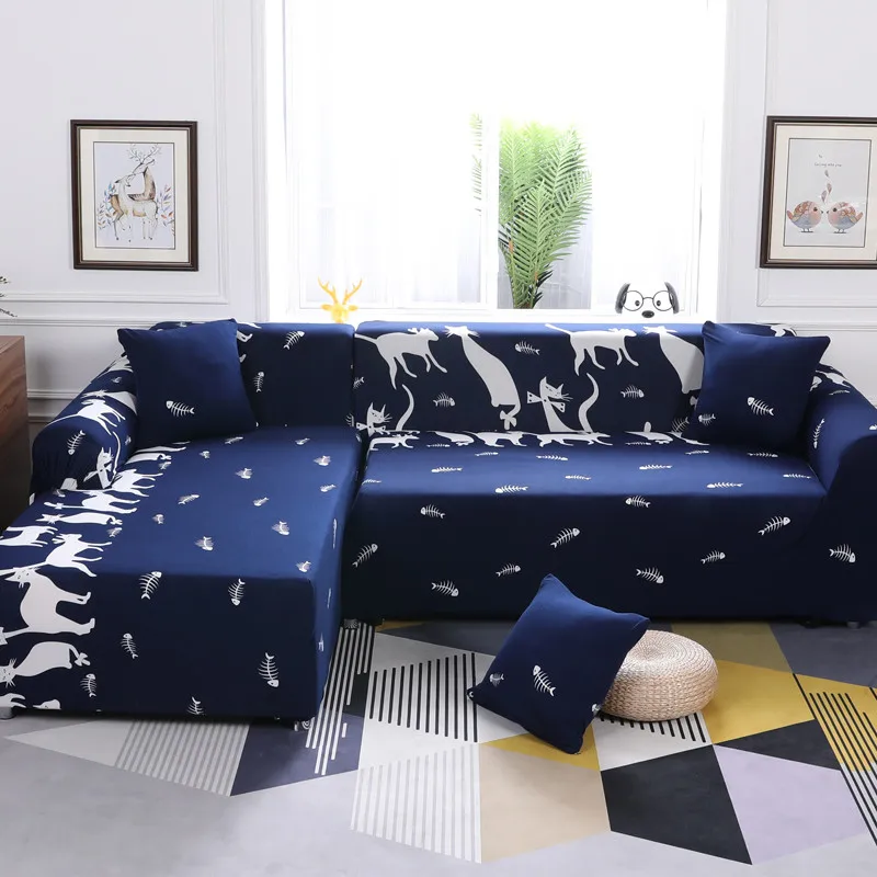 2 углах универсальный чехол для дивана синий + белый Модный Рисунок котенка